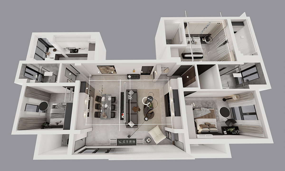 刘小勇｜翠屏诚园北区5-702-138㎡-现代黑白灰风格｜3室2厅2卫｜老房装修｜定制家｜全包19万｜00_04鸟瞰图